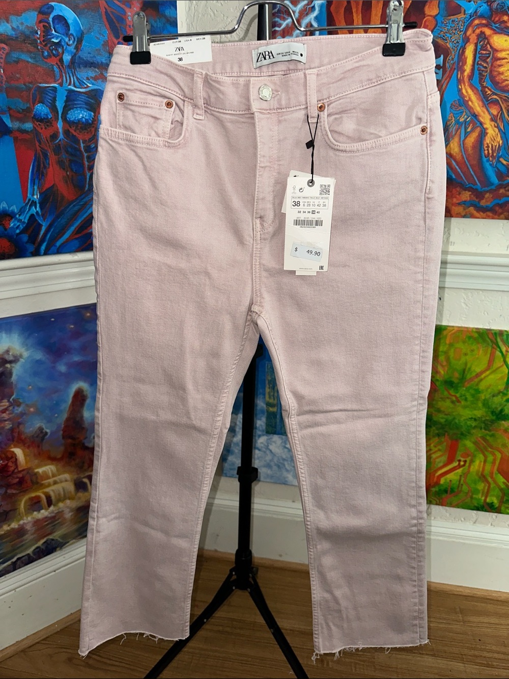 ZARA Light Pink Bootcut Cropped Denim Capris